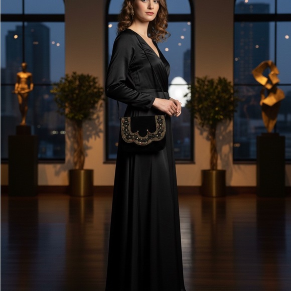 Embroidered Black Evening Bag - Picture 2 of 5